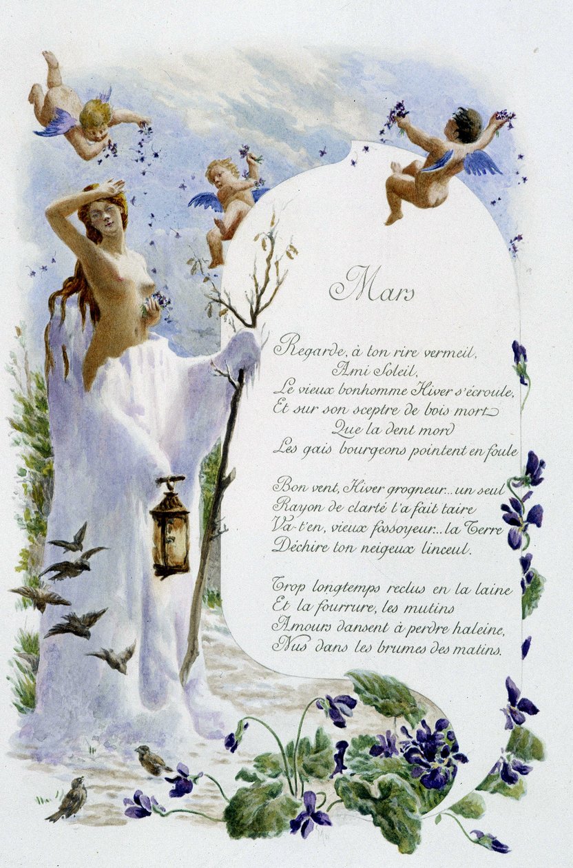 marts ""Månedens sang"" af Jérôme Doucet, illustration - Maurice Leloir, red. Reims 1904. L. Michaud af Maurice Leloir