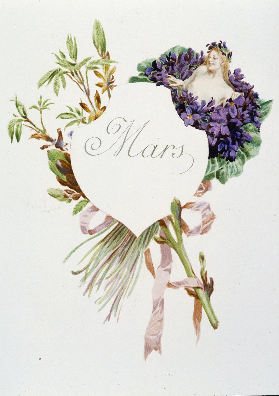 marts ""Månedens sang"" af Jérôme Doucet, illustration - Maurice Leloir, red. Reims 1904. L. Michaud af Maurice Leloir