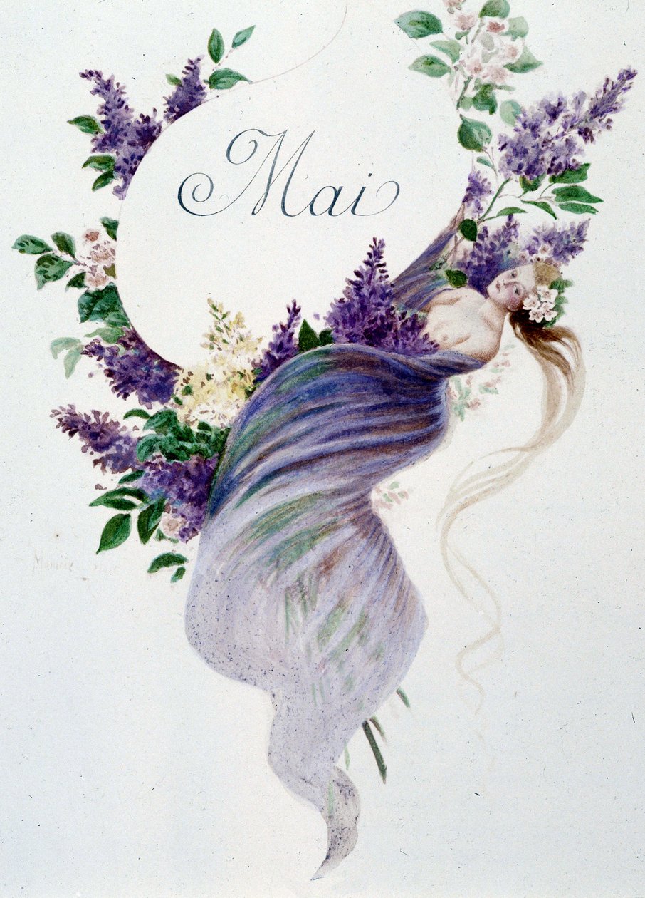 maj ""Månedens sang"" af Jérôme Doucet, illustration - Maurice Leloir, red. Reims 1904. L. Michaud af Maurice Leloir