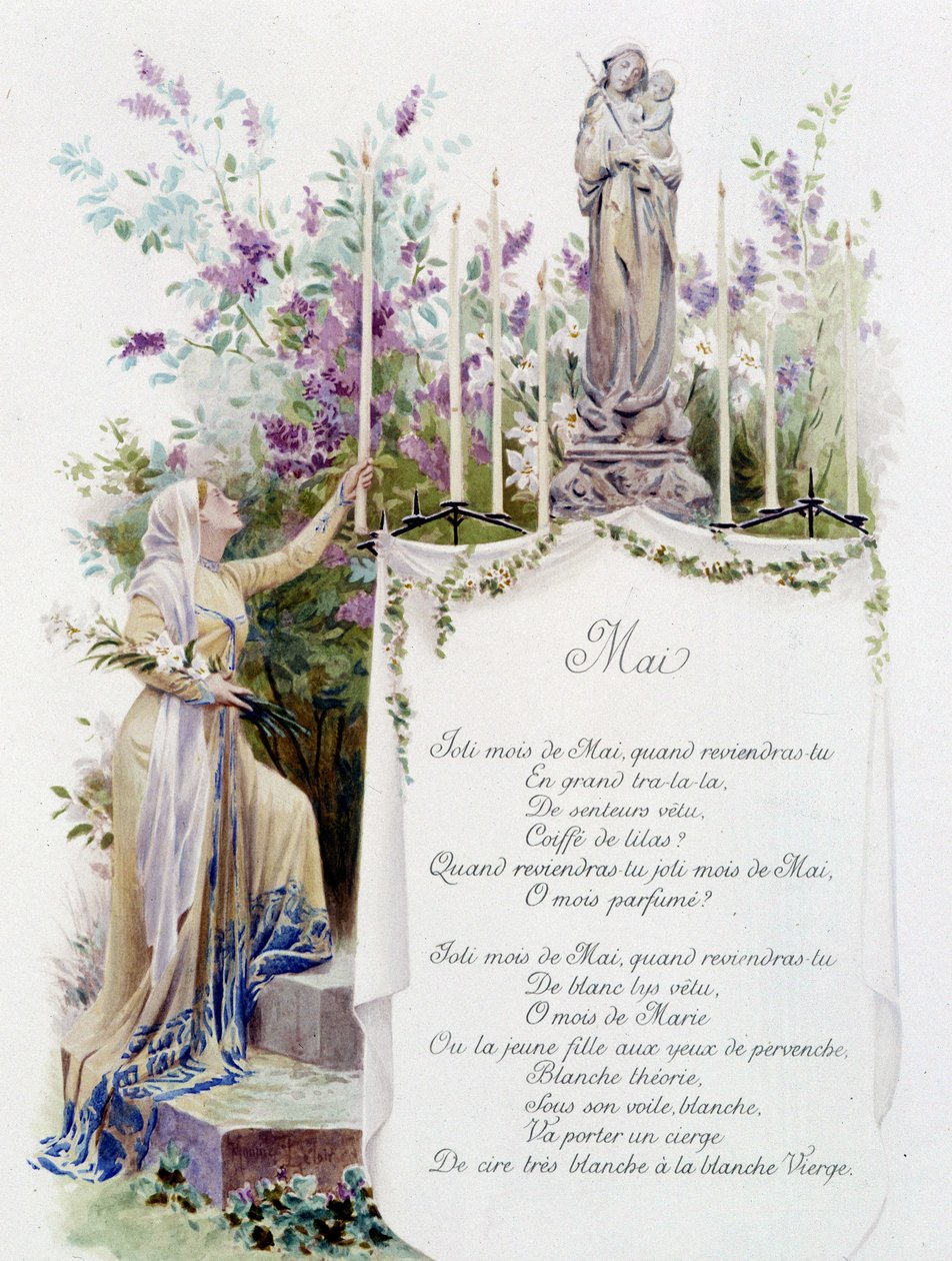maj ""Månedens sang"" af Jérôme Doucet, illustration - Maurice Leloir, red. Reims 1904. L. Michaud af Maurice Leloir