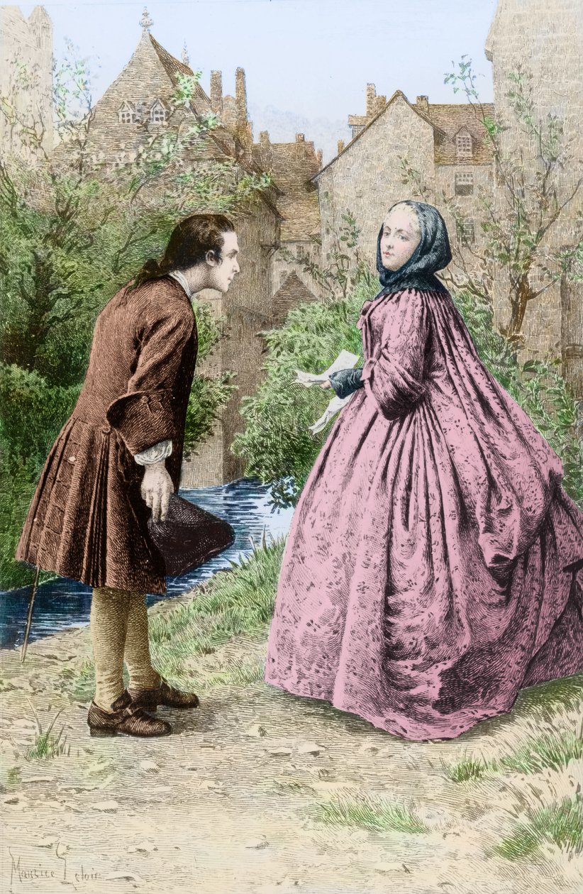 Møde mellem unge Jean-Jacques Rousseau og fremtidige nære veninde Madame de Warens, 21. marts 1728 af Maurice Leloir