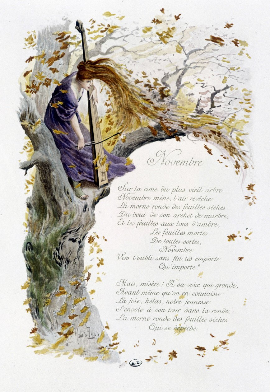 november ""Månedens sang"" af Jérôme Doucet, illustration - Maurice Leloir, red. Reims 1904. L. Michaud af Maurice Leloir