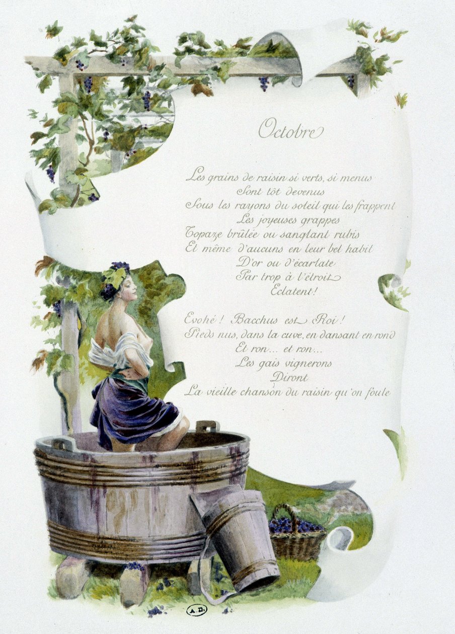 Oktober “” Månedens sang ”af Jérôme Doucet, Illustration - Maurice Laloir, red. Reims 1904. L. Michaud af Maurice Leloir