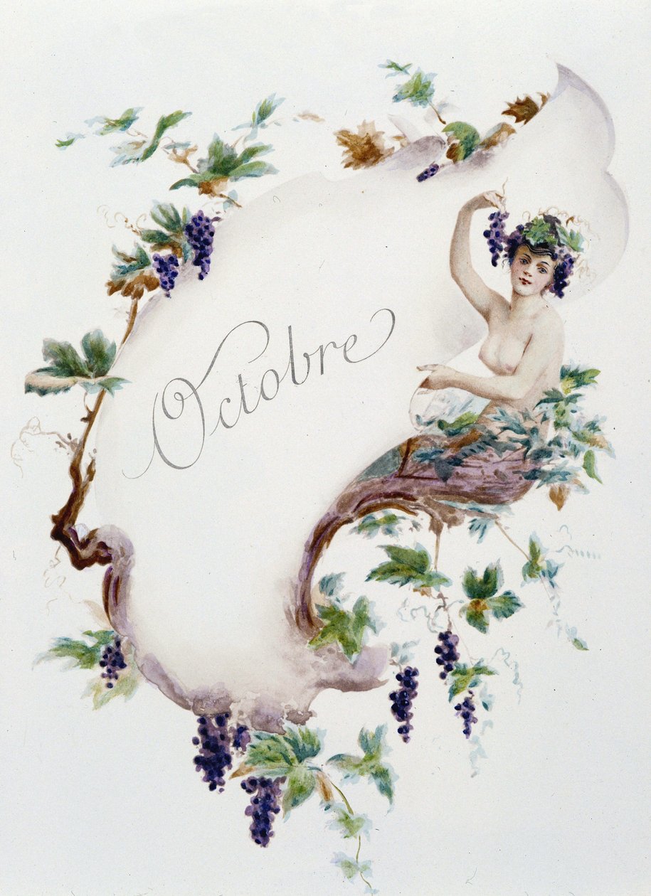 Oktober "" Månedens sang"" af Jérôme Doucet, illustration - Maurice Leloir, red. Reims 1904. L. Michaud af Maurice Leloir