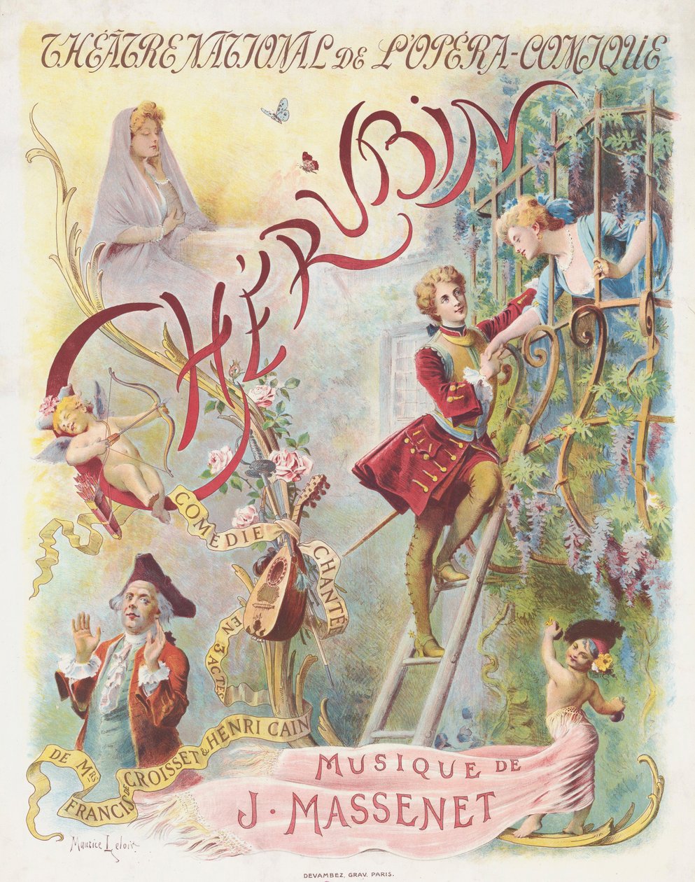 Premiereplakat for operaen Chérubin af Jules Massenet, 1905. af Maurice Leloir
