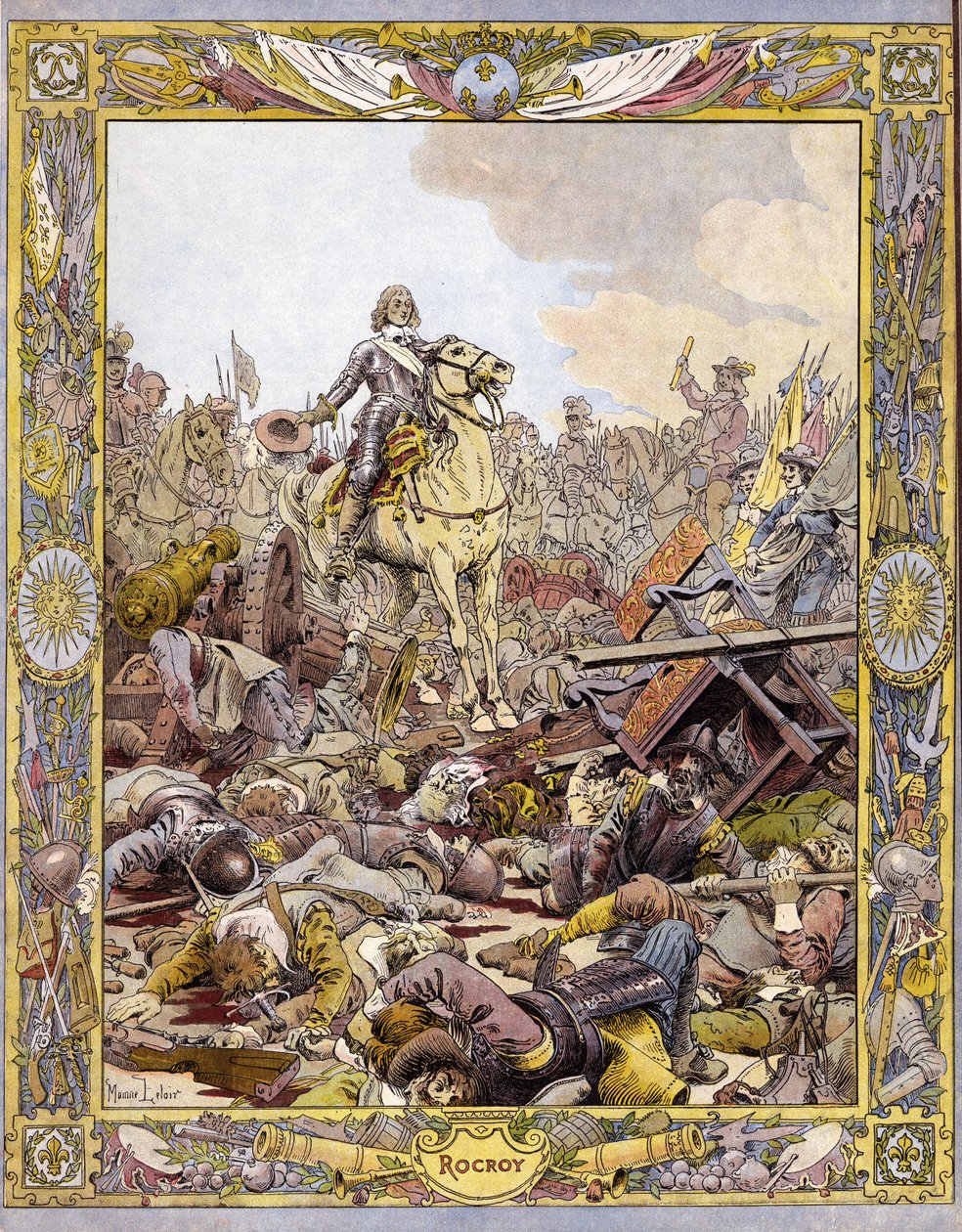 Prins Louis II af Bourbon Conde (Bourbon-Conde), kendt som Grand Conde (1621-1686), hertug af Enghien, der hilser liget af greven af Fontaine i slaget ved Rocroi (Rocroy) mod spanierne, 19. maj af Maurice Leloir