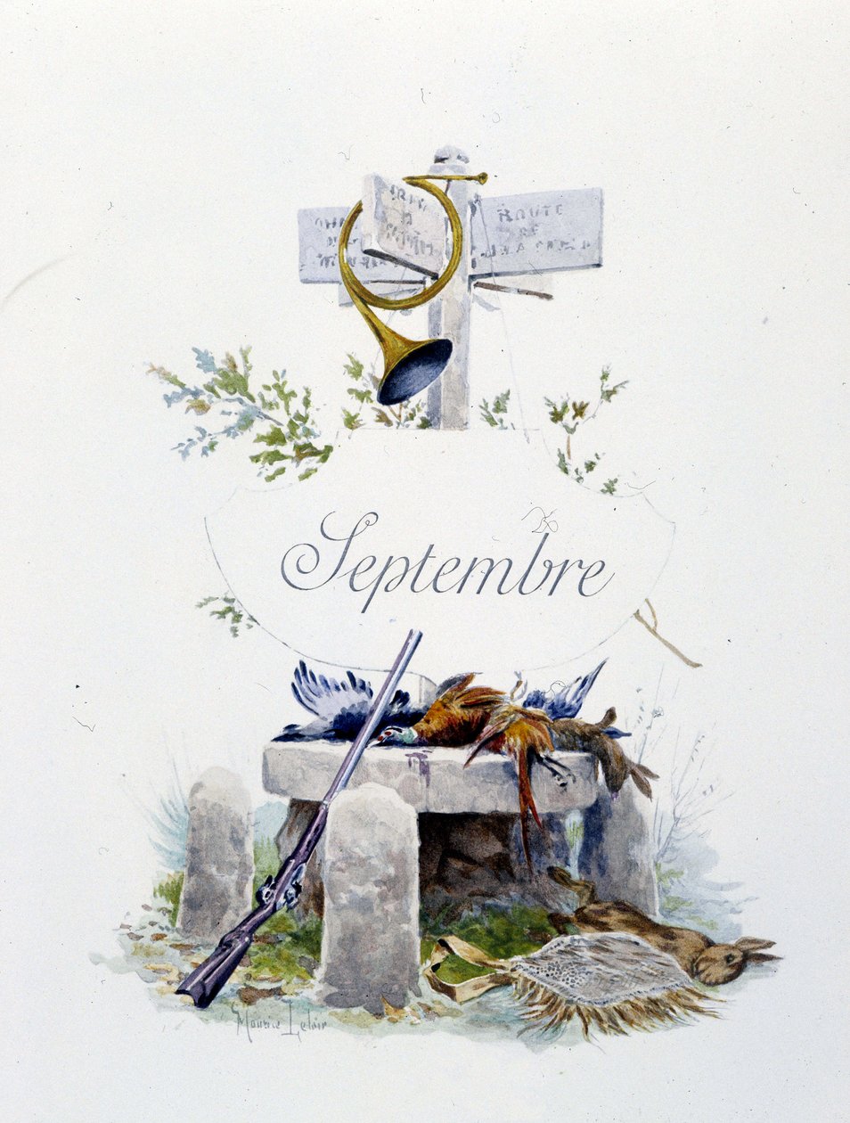 September “Månedens sang” af Jérôme Doucet, illustration - Maurice Leloir, red. Reims 1904. L. Michaud af Maurice Leloir