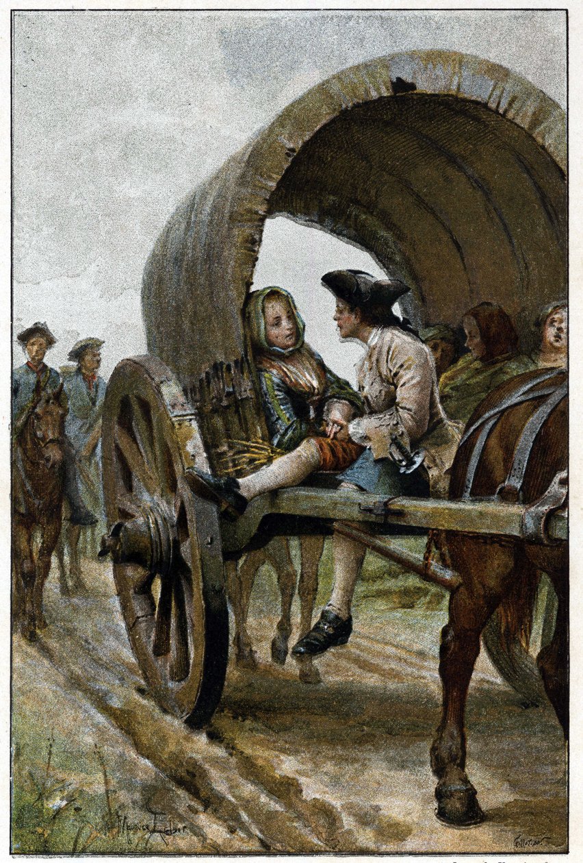 På vejen til Le Havre - i "Historien om Manon Lescaut og Chevalier Des Grieux" af Abbe Prevost (1697-1763), fransk forfatter. Stik efter tegninger af Maurice Leloir (1885). af Maurice Leloir