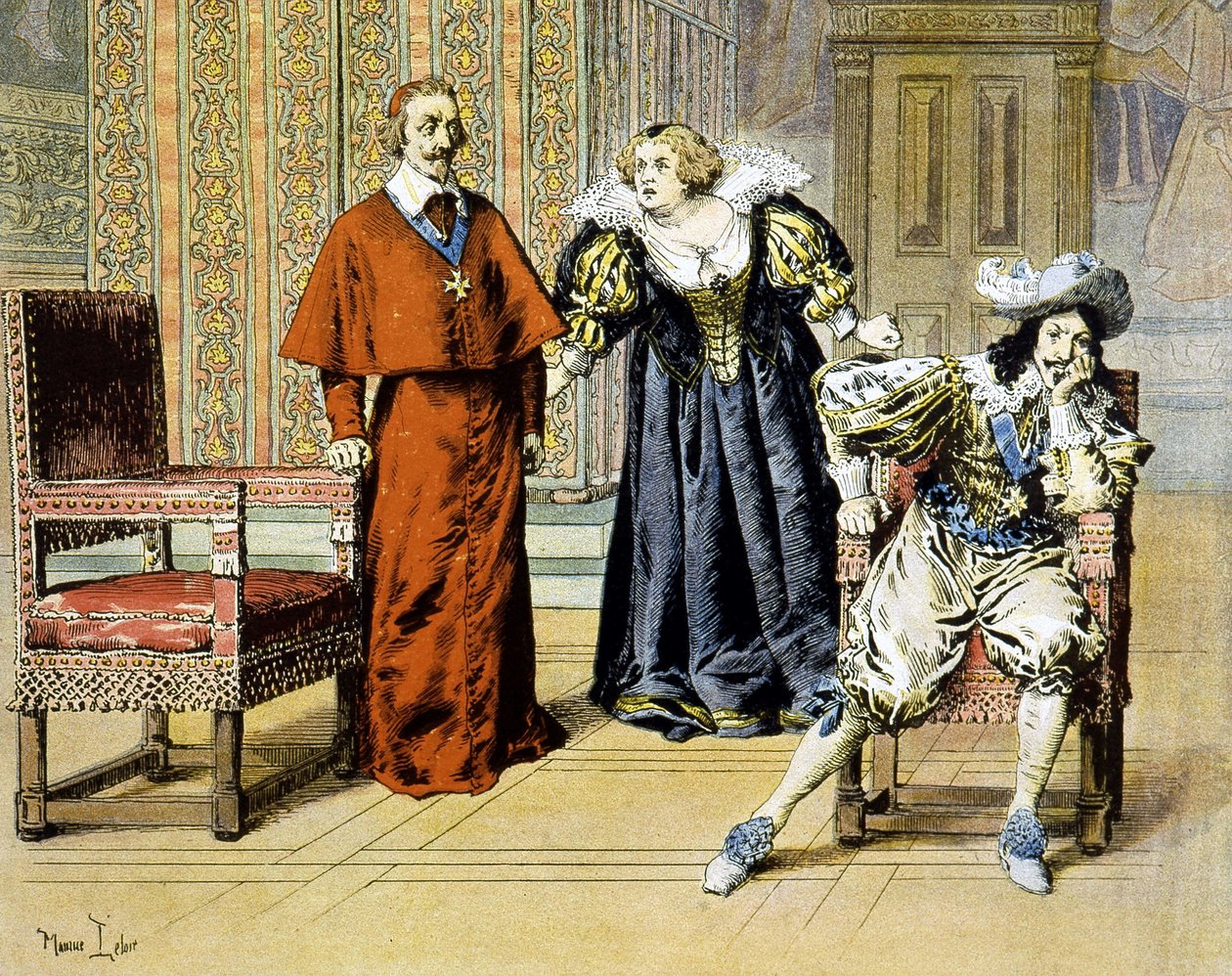 Dupedagen (11/11/1630): Richelieu forbliver passiv under Marie de Medicis fornærmelser - i "" Richelieu"" af Maurice Leloir. af Maurice Leloir