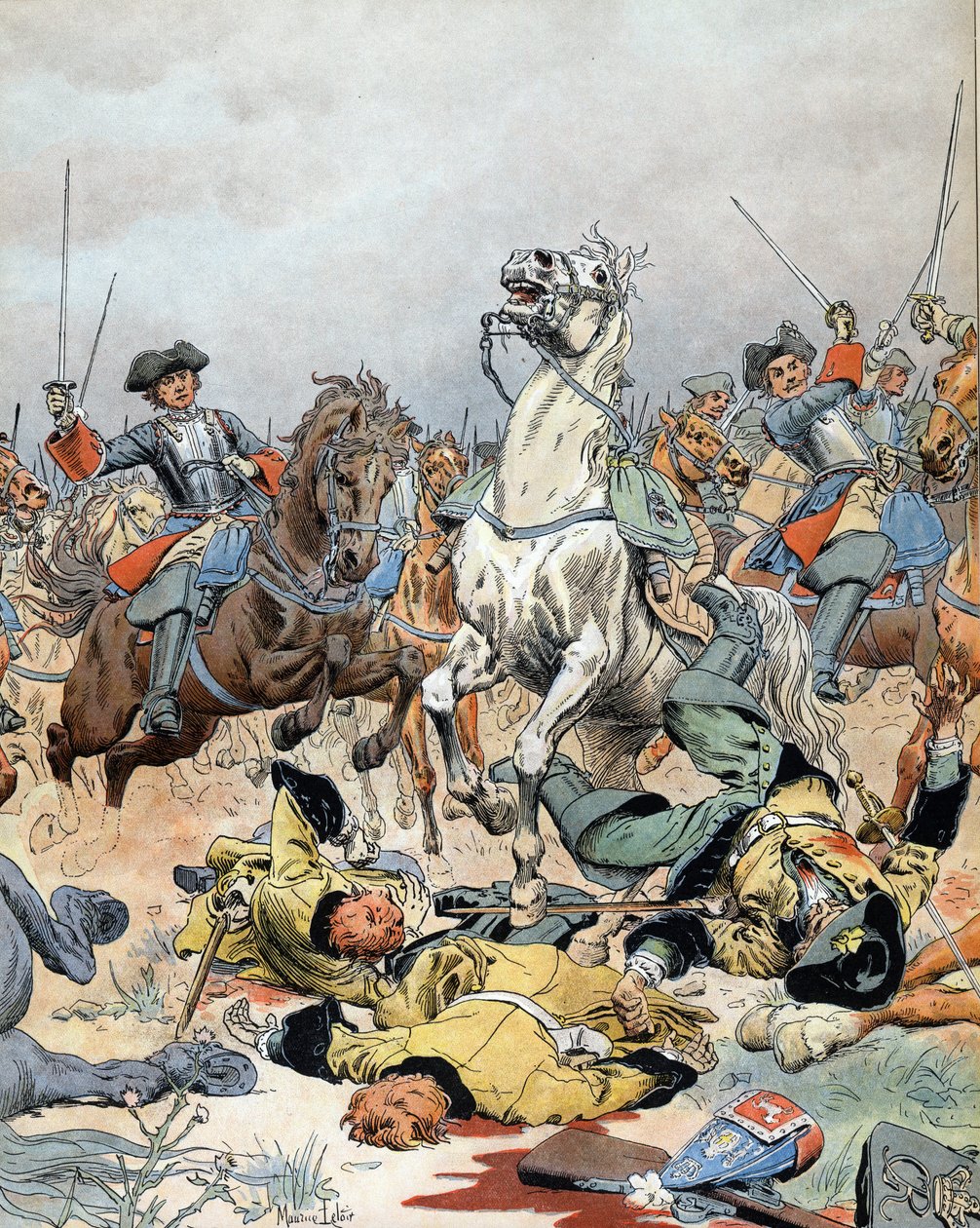 Den spanske arvefølgekrig: det sidste angreb fra det franske kavaleri i slaget ved Malplaquet (Belgien) den 11. september af Maurice Leloir