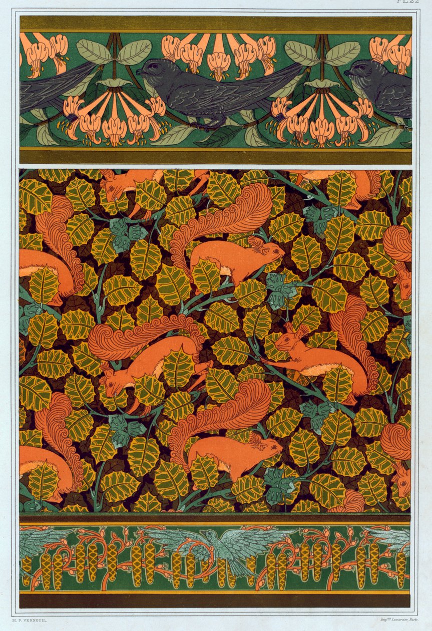 Design til tapet og border, pub. 1897. af Maurice Pillard Verneuil