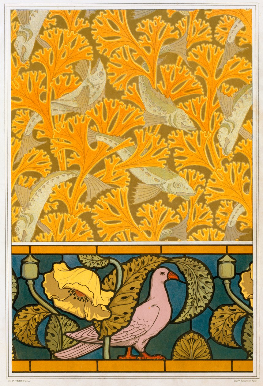 Design til tapet og farvet glas, pub. 1897. af Maurice Pillard Verneuil