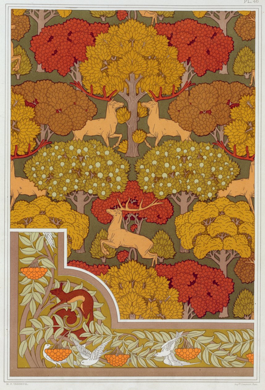 Design til tapet og tapet kanter "Deer in the Trees" og "Squirrel with Birds and Mountain Ash" fra 