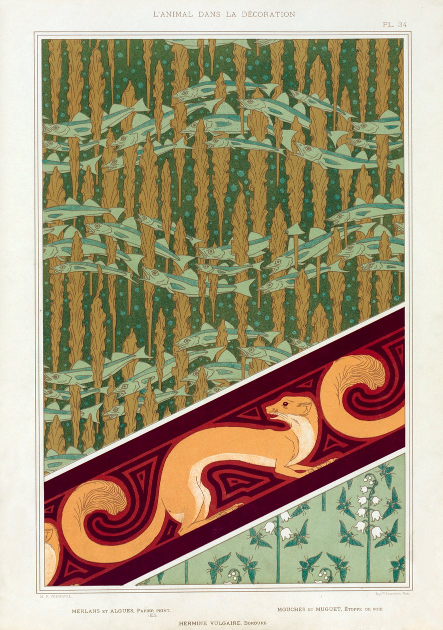 Designs til tapet, border og silkestof, pub. 1897. af Maurice Pillard Verneuil