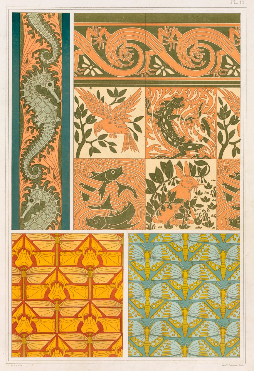 Designs til tapetkanter og keramiske fliser, pub. 1897. af Maurice Pillard Verneuil