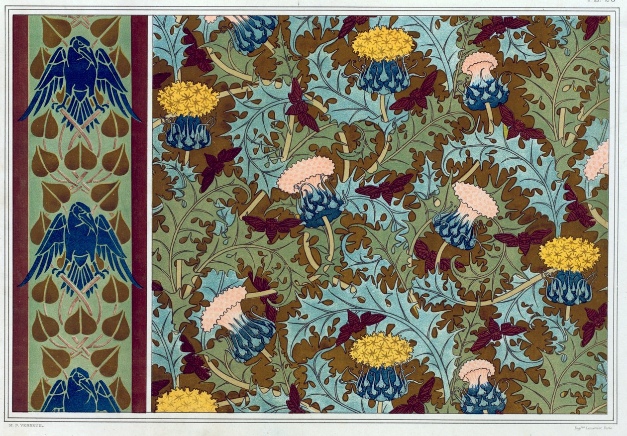 Designs til tapetkanter og trykt stof, pub. 1897. af Maurice Pillard Verneuil