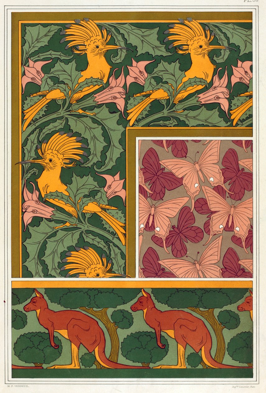 Designs til tapetkanter og silkestof, pub. 1897. af Maurice Pillard Verneuil