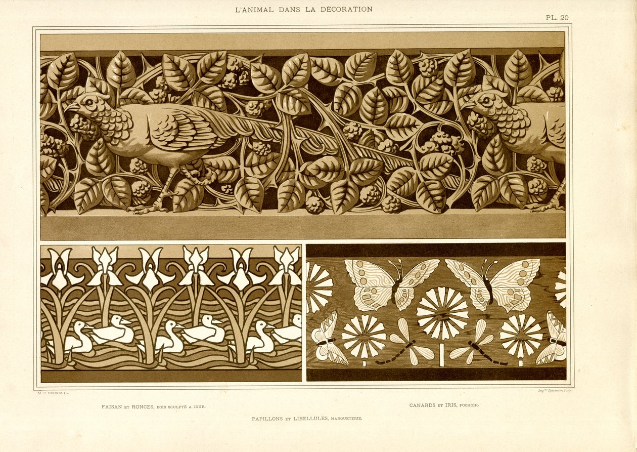 Ornamentale friser med dyremotiver (litografi) af Maurice Pillard Verneuil