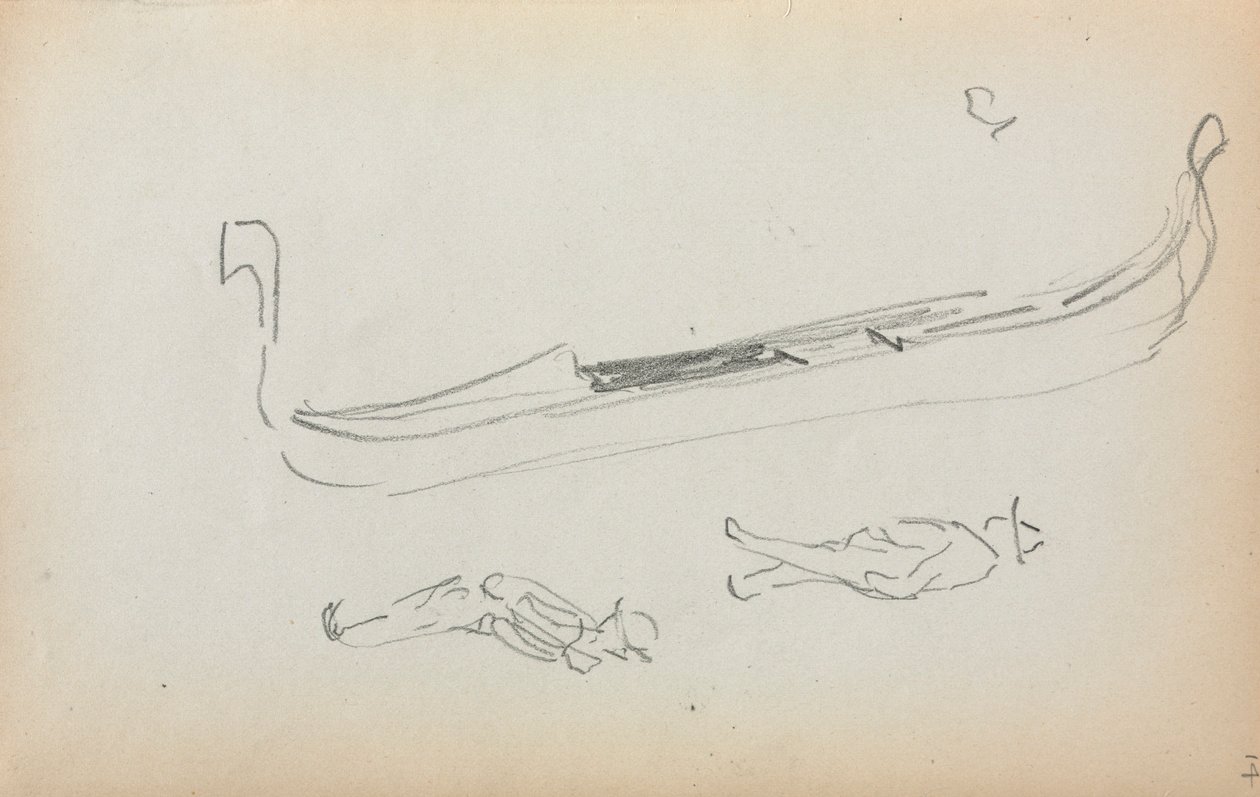 Italiensk skitsebog: Gondol og to gondoliere (side 14) af Maurice Prendergast
