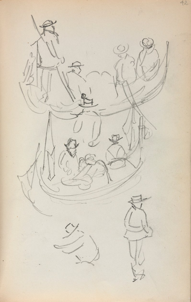 Italiensk skitsebog: To gondoler med figurer af Maurice Prendergast