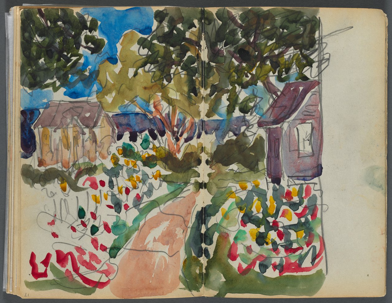 Skitsebog - The Granite Shore Hotel, Rockport, side 016 17: Huse og haver af Maurice Prendergast