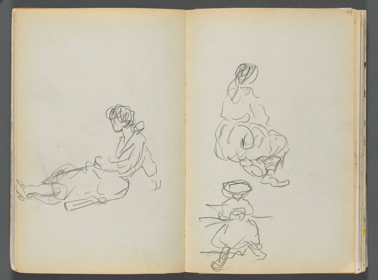 Skitsebog - The Granite Shore Hotel, Rockport, side 048  49: Siddende kvindefigurer af Maurice Prendergast