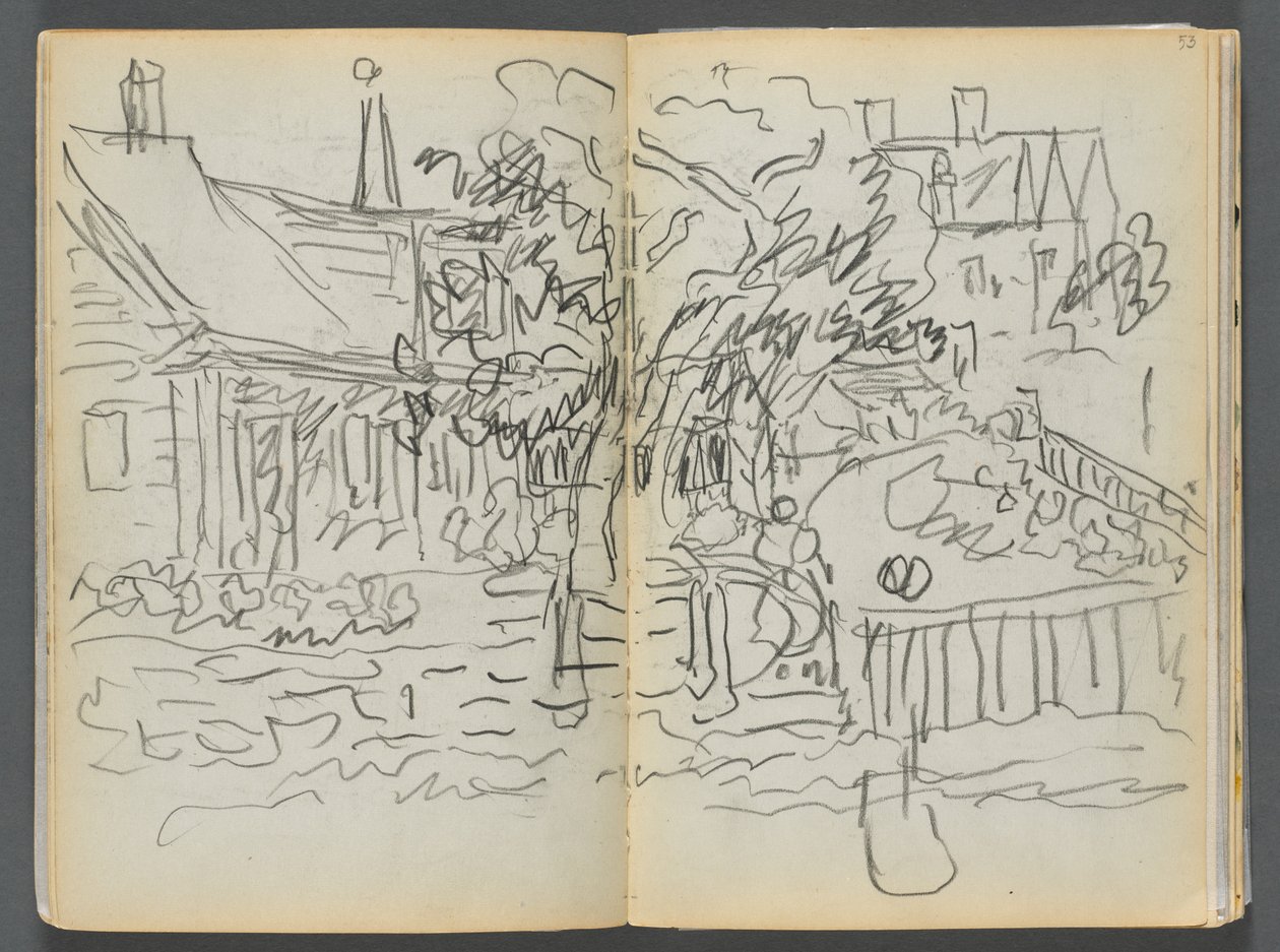 Skitsebog - The Granite Shore Hotel, Rockport, side 052  53: Huse og haver af Maurice Prendergast