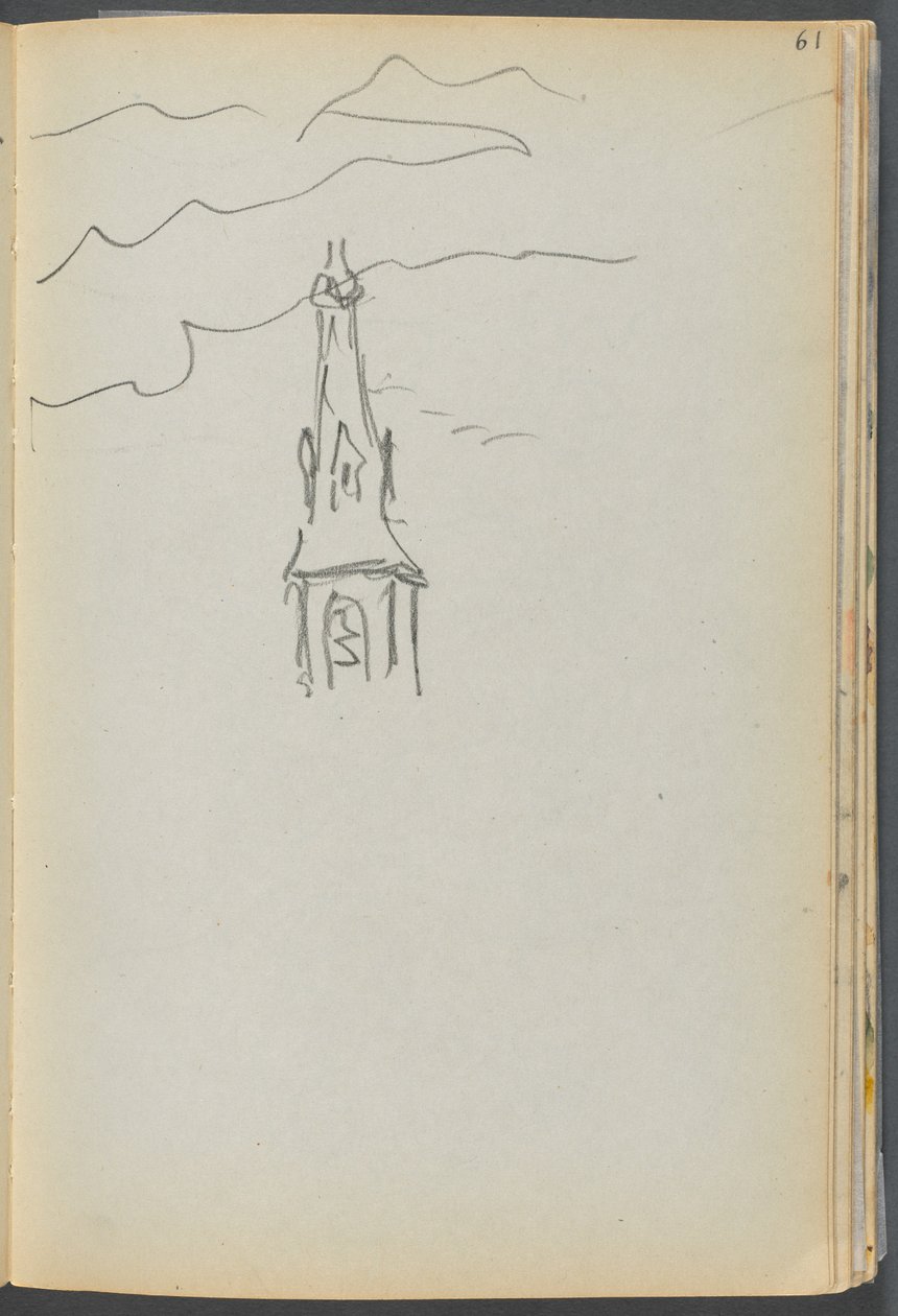 Skitsebog - The Granite Shore Hotel, Rockport, side 061: Kirkespir med himmel af Maurice Prendergast