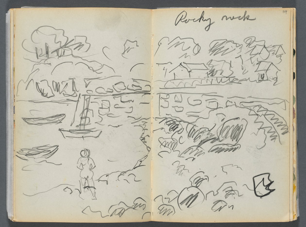 Skitsebog - The Granite Shore Hotel, Rockport, side 088  89: "Rocky Neck" af Maurice Prendergast