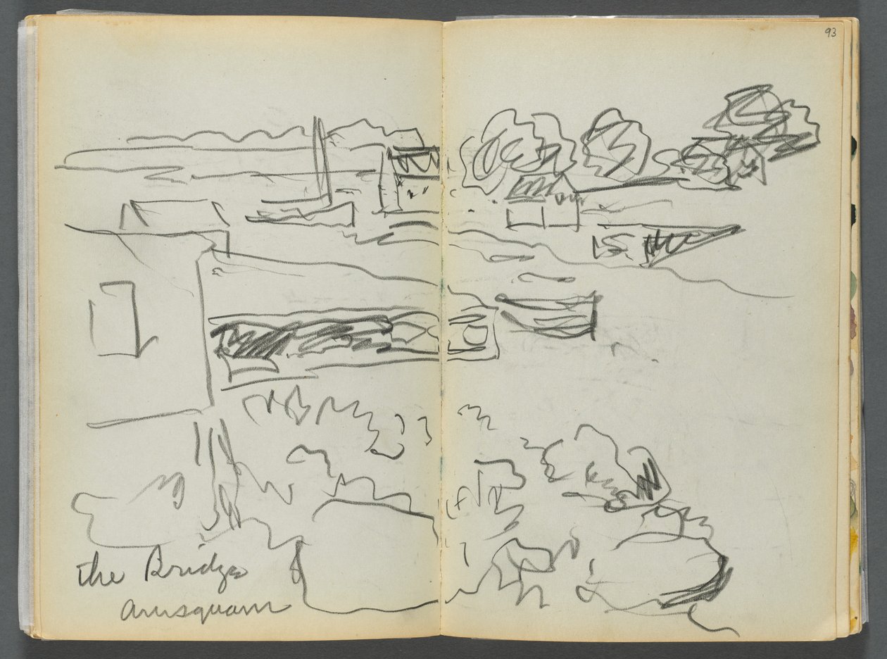 Skitsebog - The Granite Shore Hotel, Rockport, side 092  93: "The Bridge , Annisquam" af Maurice Prendergast