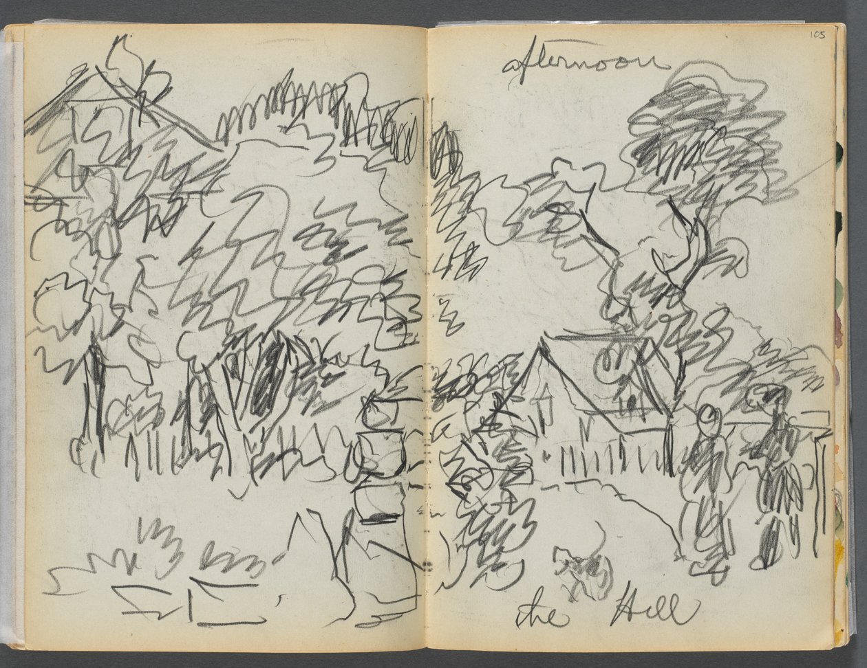 Skitsebog - The Granite Shore Hotel, Rockport, side 104-105: "Afternoon , the hill" af Maurice Prendergast