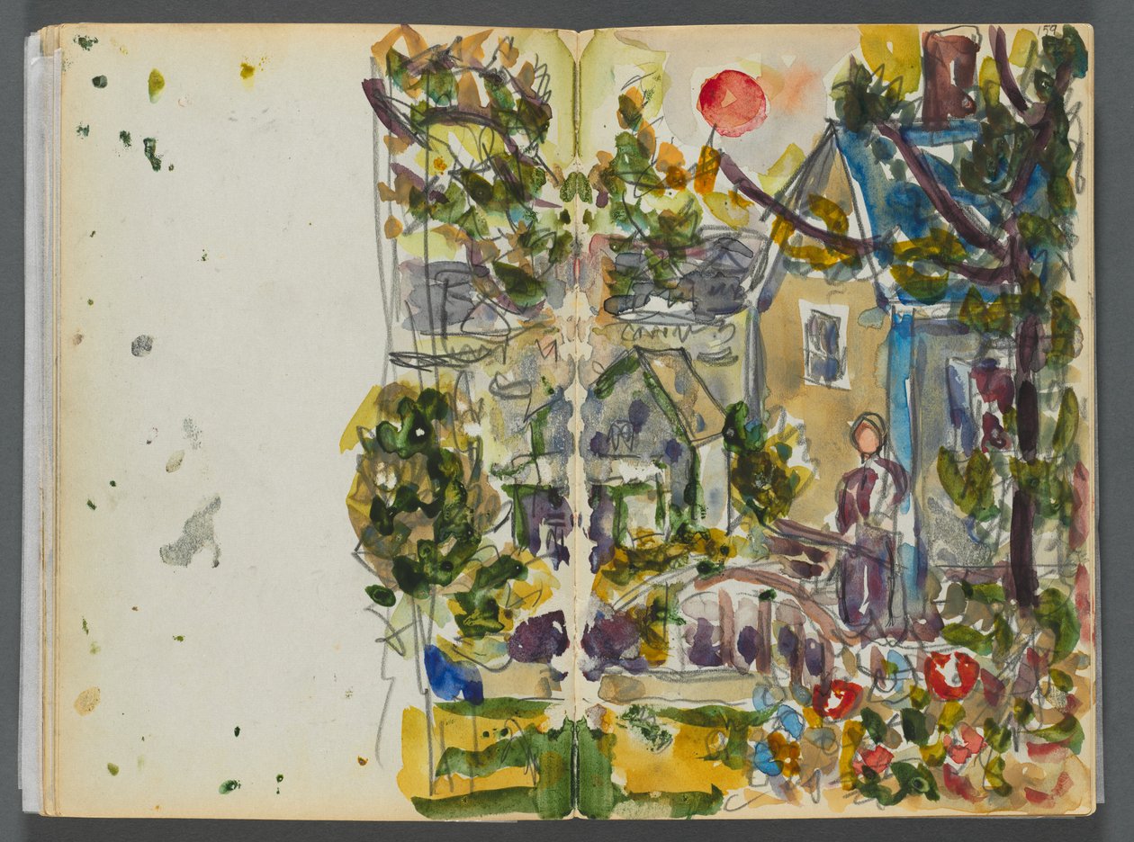 Skitsebog - The Granite Shore Hotel, Rockport, side 158 og 159: Hus og have af Maurice Prendergast