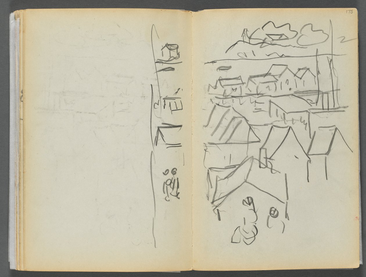 Skitsebog - The Granite Shore Hotel, Rockport, side 174 og 175: Huse af Maurice Prendergast