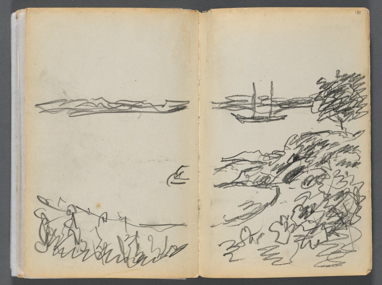 Skitsebog - The Granite Shore Hotel, Rockport, side 180 og 181: Kystlinje af Maurice Prendergast