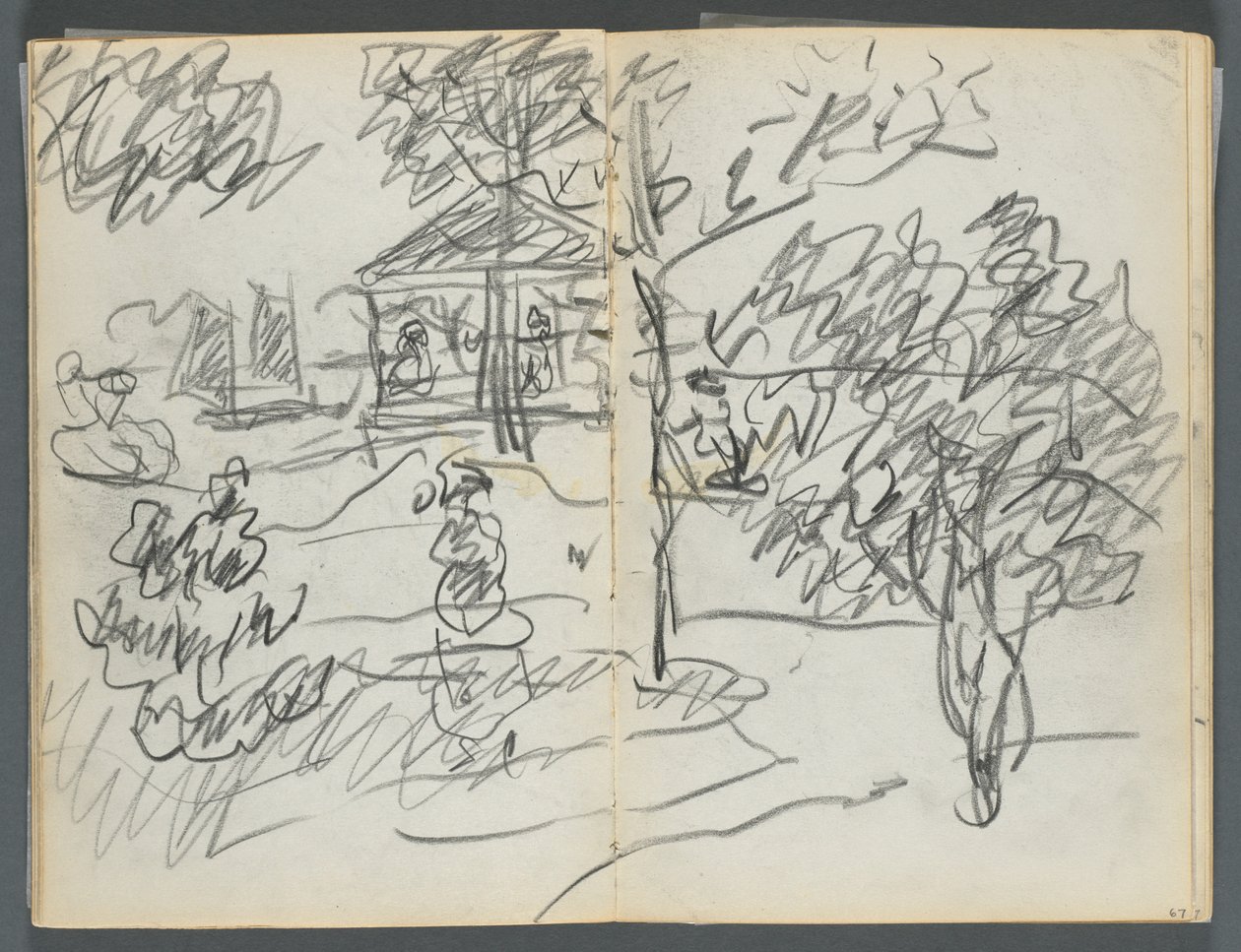 Skitsebog, The Dells, nr. 127, side 066  67: Landskab af Maurice Prendergast