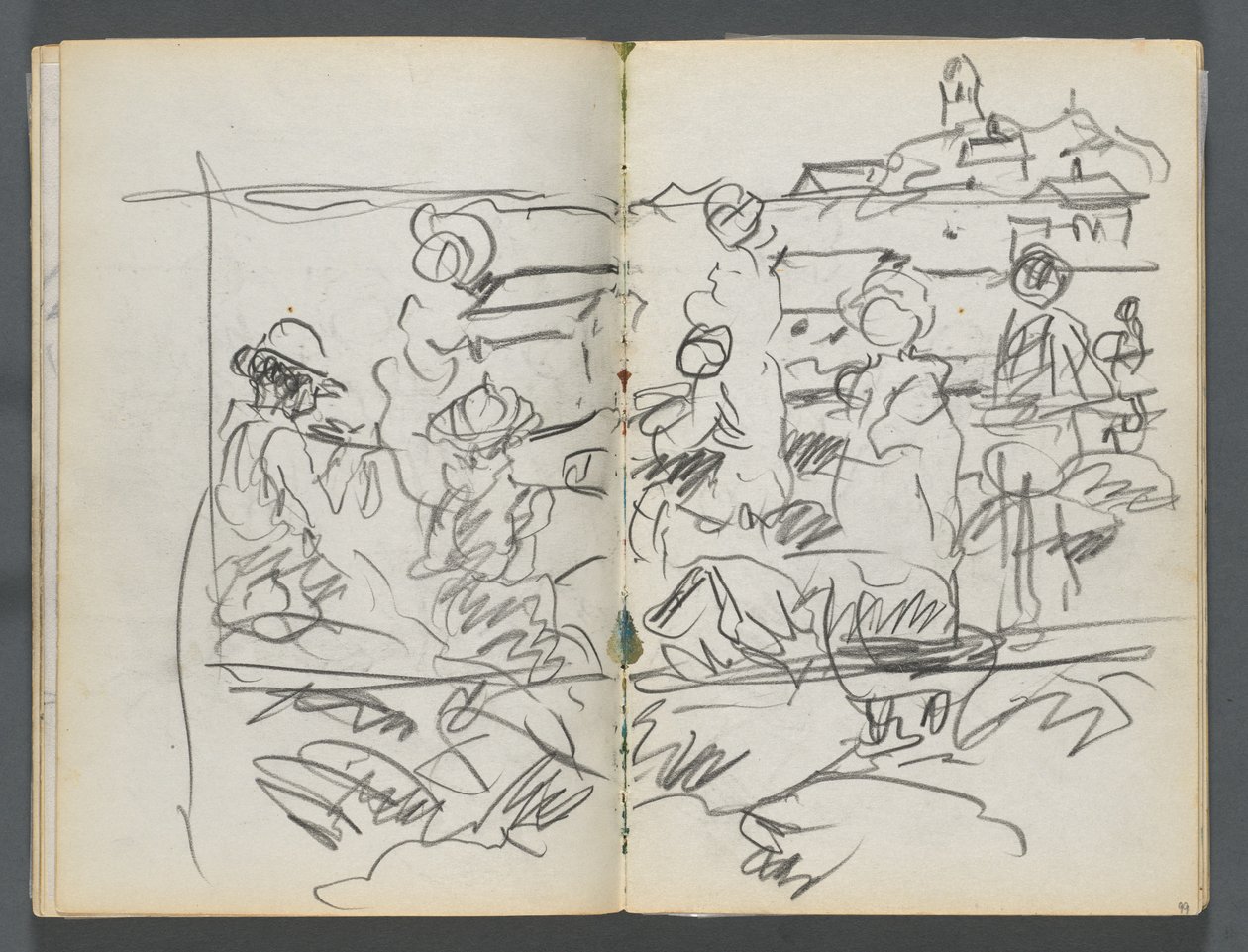 Skitsebog, The Dells, nr. 127, side 098  99: Figurer i et landskab af Maurice Prendergast