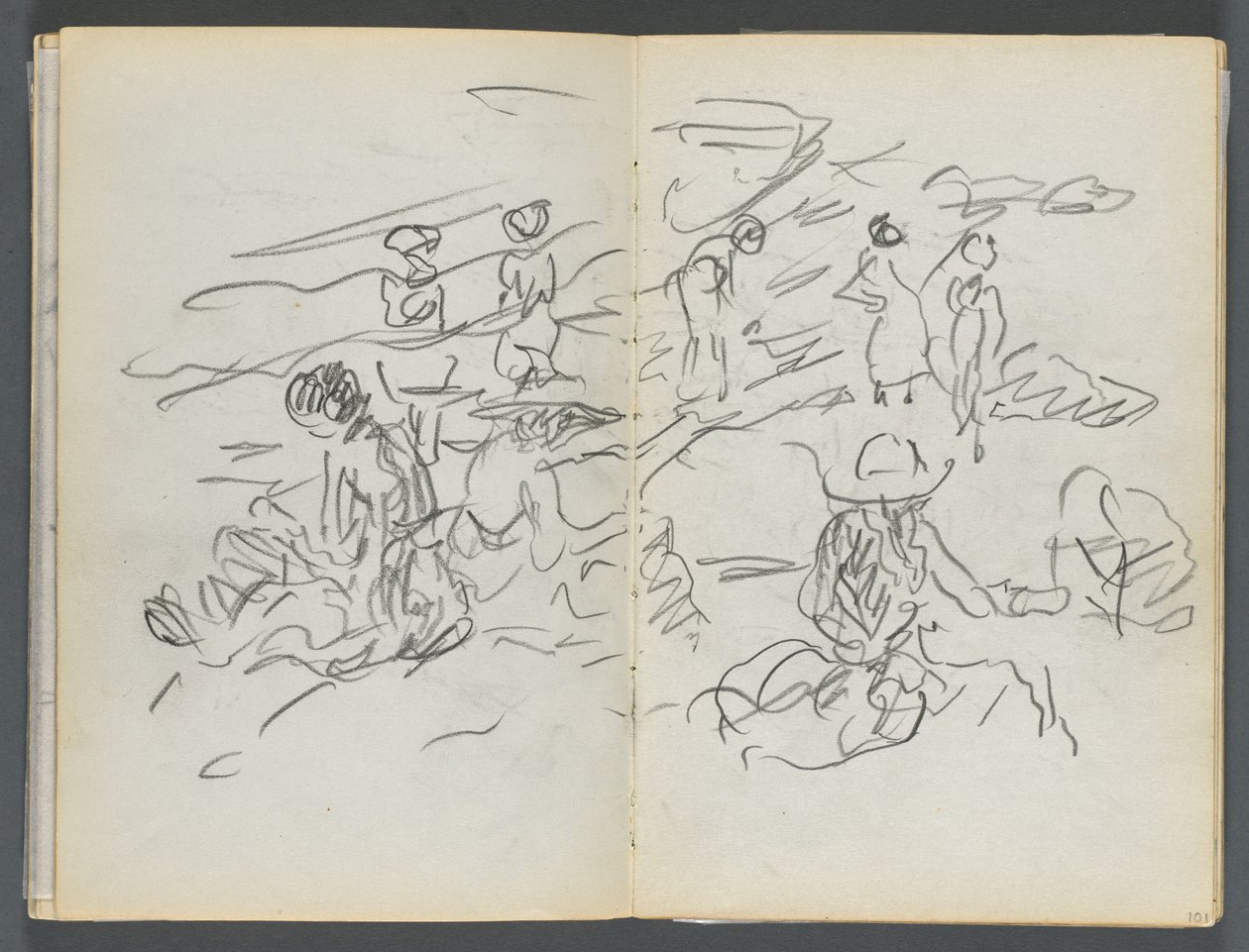 Skitsebog, The Dells, nr. 127, side 100 og 101: Figurer på en strand af Maurice Prendergast