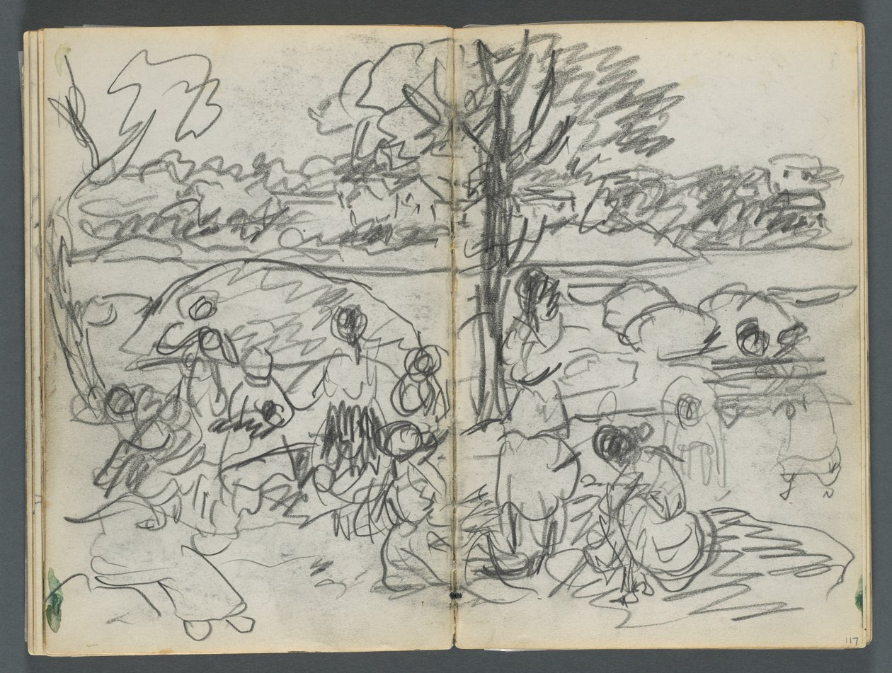 Skitsebog, The Dells, nr. 127, side 116 og 117: Figur i et landskab af Maurice Prendergast