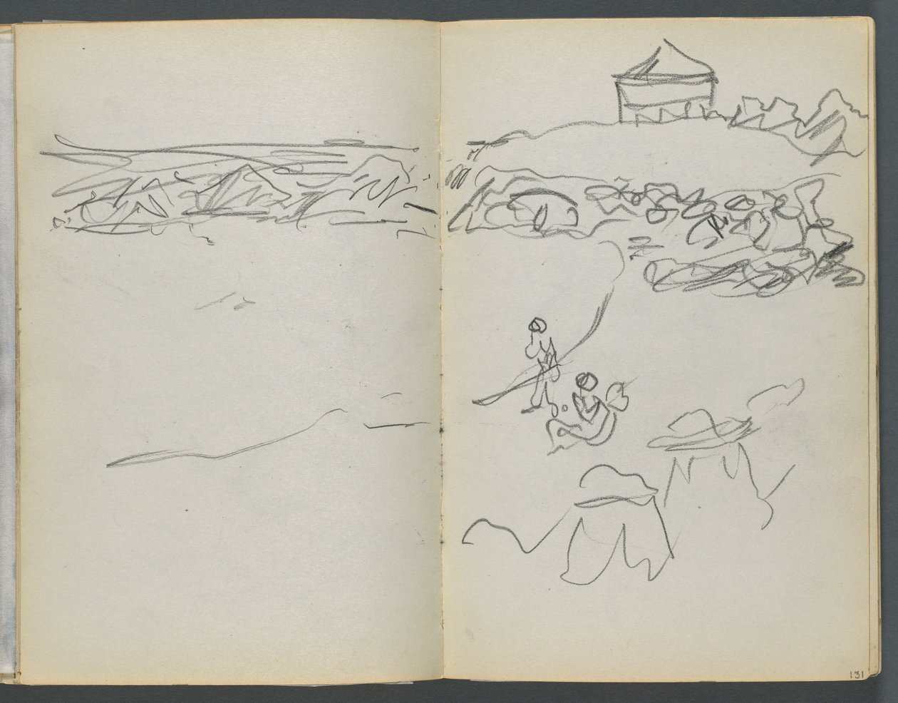 Skitsebog, The Dells, nr. 127, side 130  131: Udsigt over kysten af Maurice Prendergast