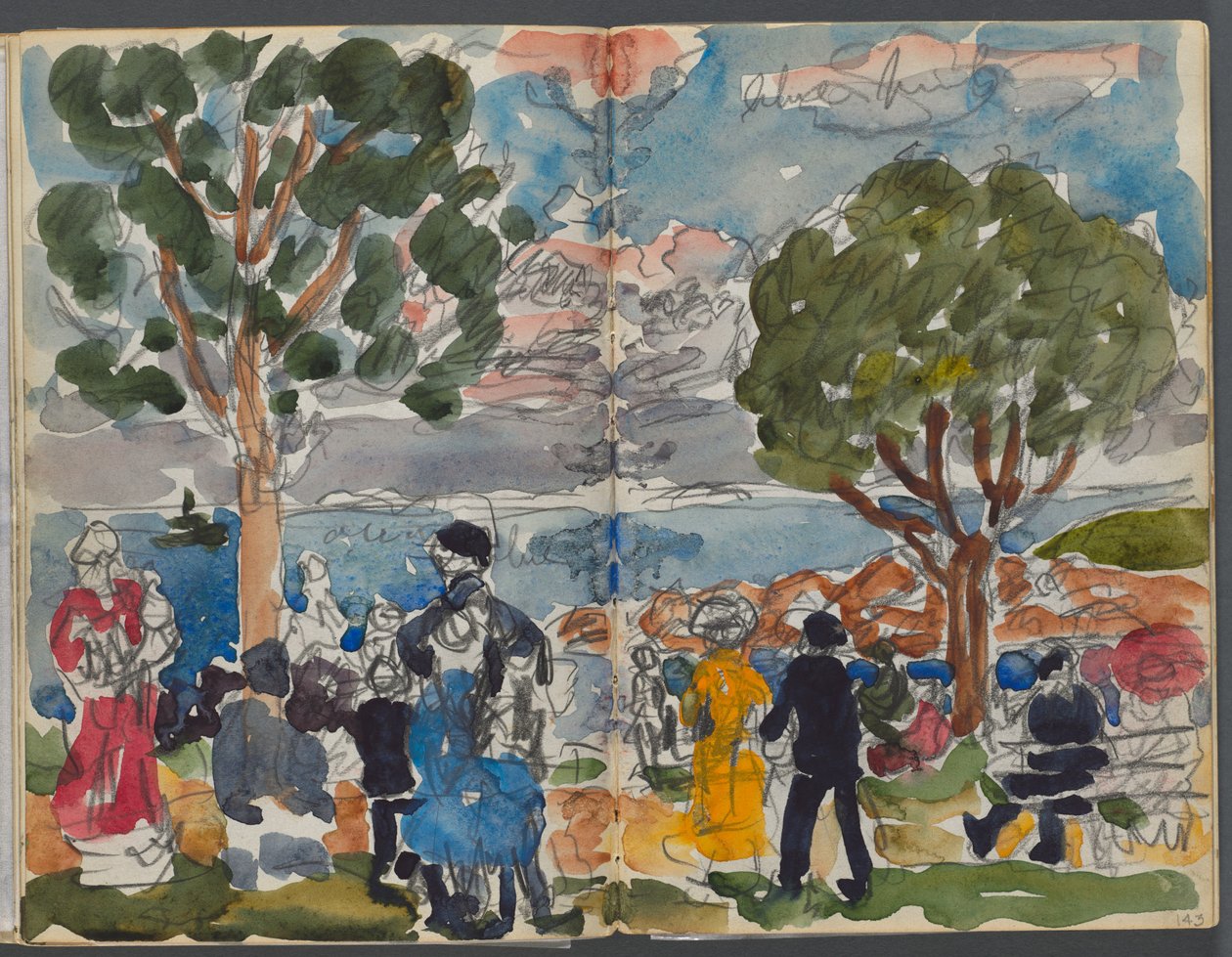 Skitsebog, The Dells, nr. 127, side 142  143: Figurer på en kyst af Maurice Prendergast