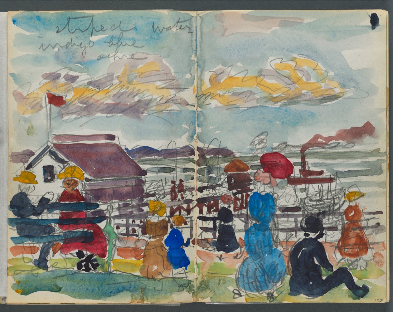 Sketchbook, The Dells, nr. 127, side 152 og 153: Figurer ved kysten af Maurice Prendergast