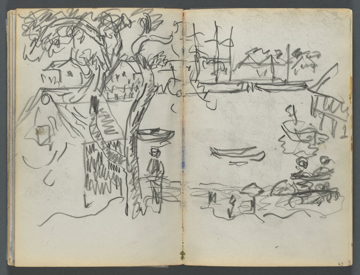 Skitsebog, The Dells, nr. 127, side 162 og 163: Udsigt over havnen af Maurice Prendergast