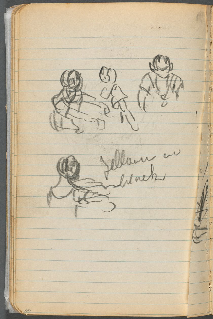 Skitsebog, side 100: Figurer med noter af Maurice Prendergast