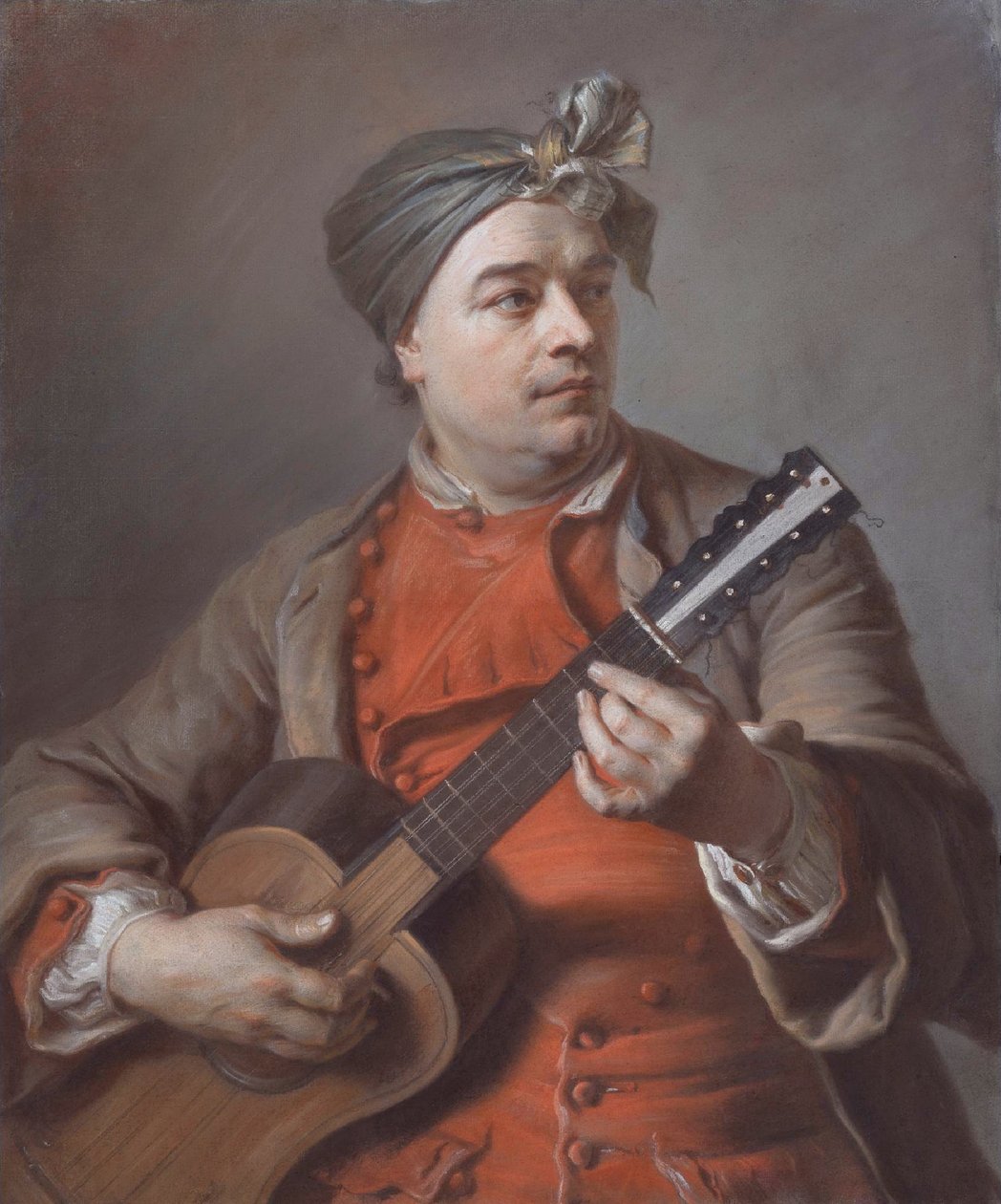 Portræt af Jacques Dumont Le Romain, der spiller guitar af Maurice Quentin de La Tour
