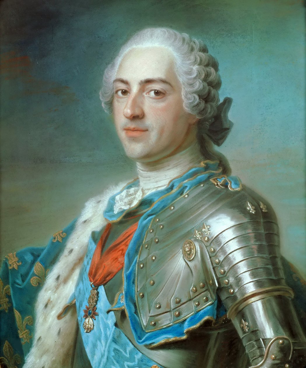 Portræt af kong Ludvig XV af Frankrig 1710-1774, ca 1748. af Maurice Quentin de La Tour