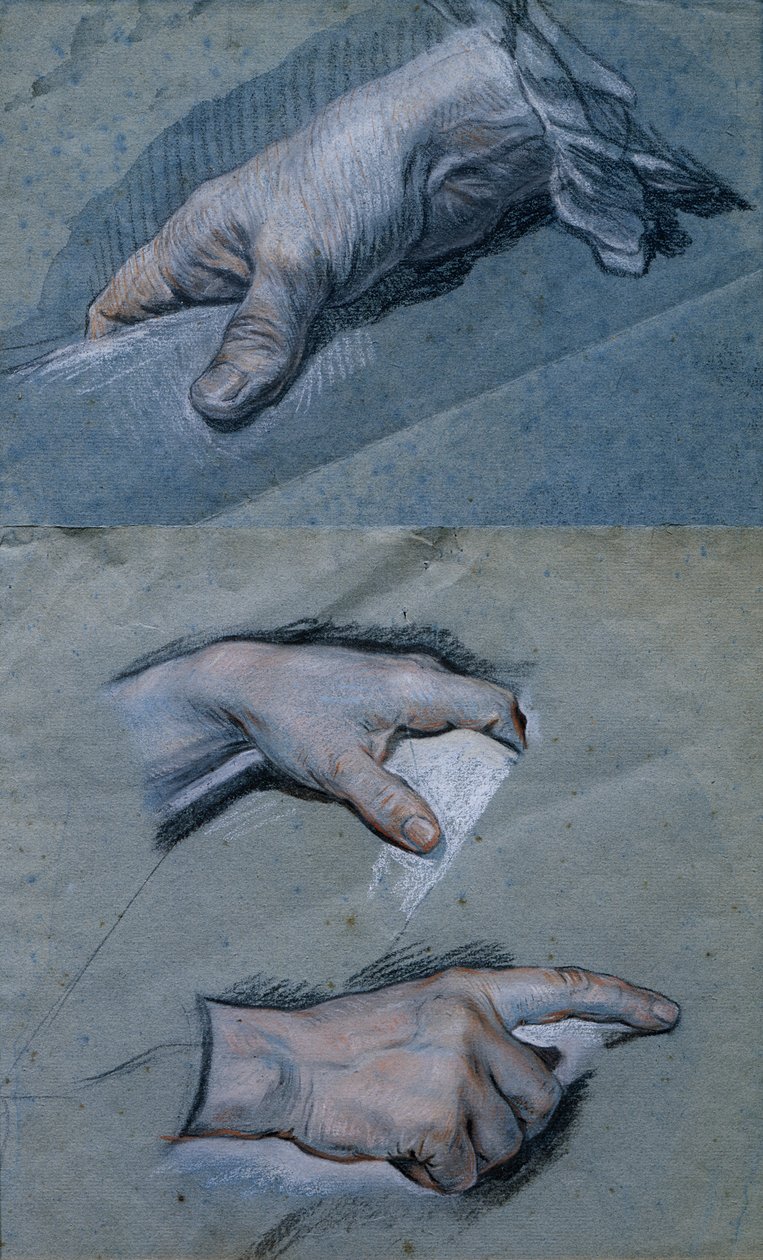 Studie af en mands hænder (pastel på papir) af Maurice Quentin de La Tour