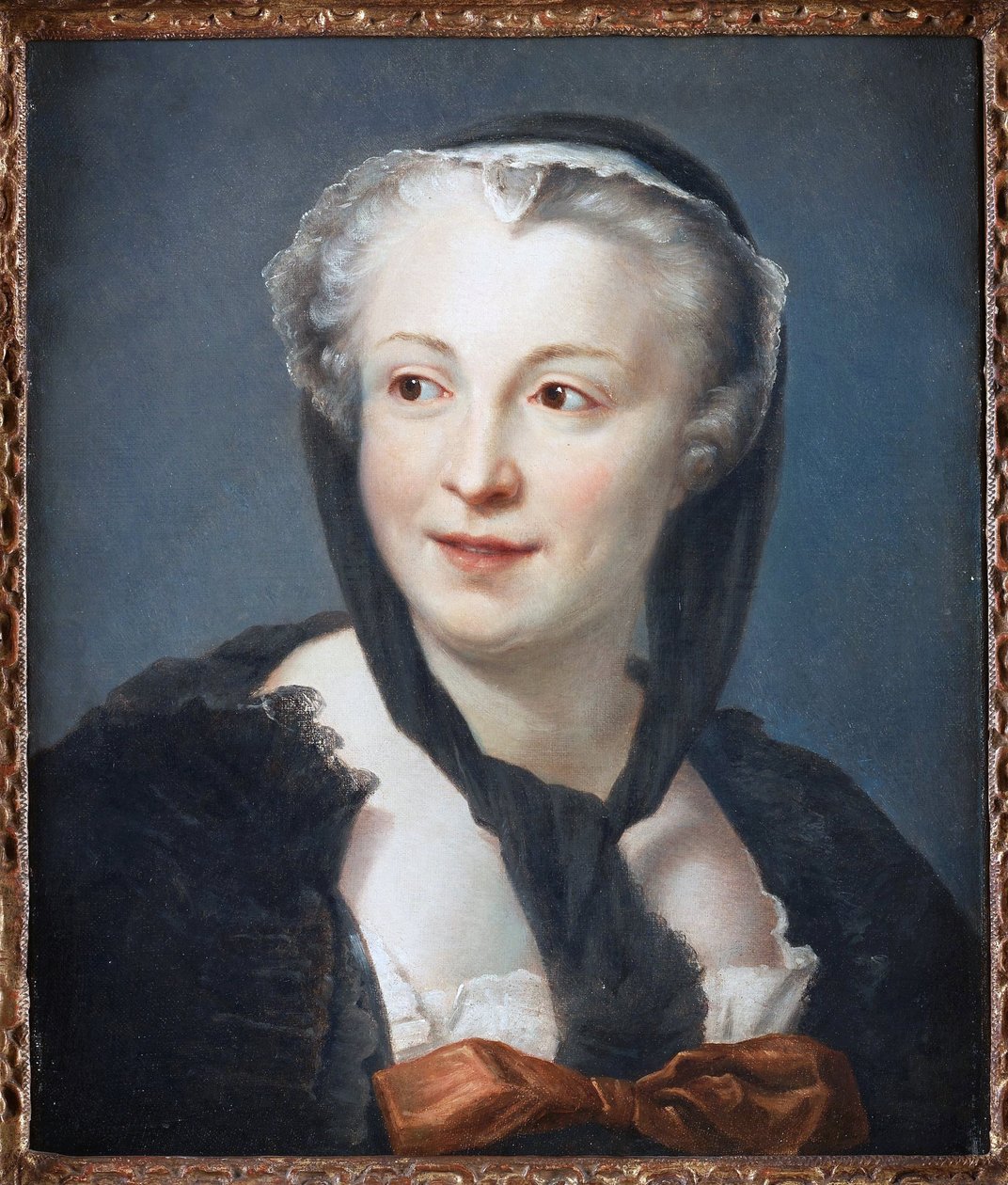 Portræt af romanforfatteren Francoise de Graffigny (1695-1758) af La Tour, Maurice Quentin de (1704-1788). Pastel på lærred, størrelse: 46,5x38, , Privat samling af Maurice Quentin de La Tour