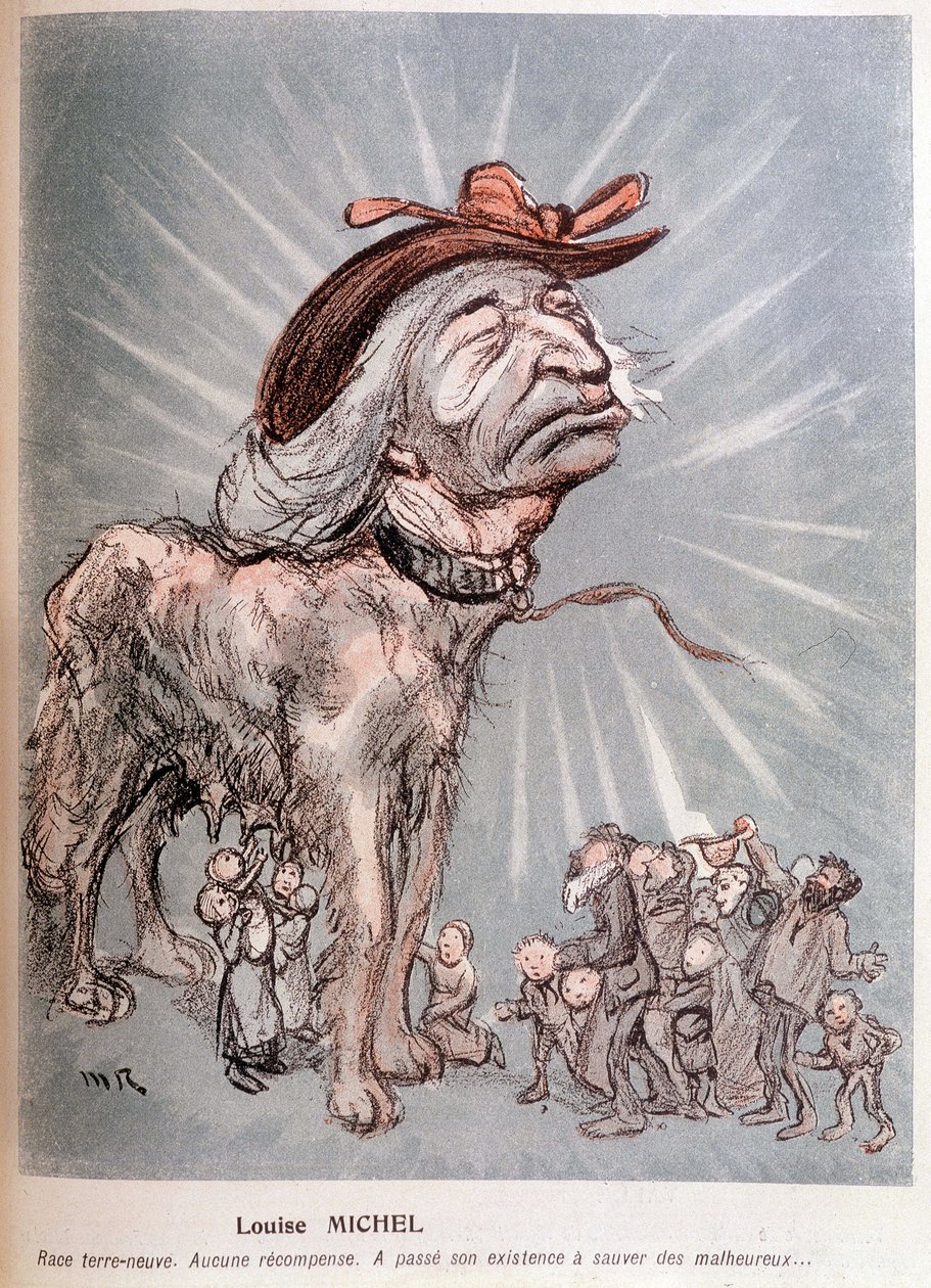 Tegneserie af Louise Michel som en hund "" race newfoundland (Newfoundland), ingen kompensation, brugte sin eksistens på at redde de uheldige." af Maurice Radiguet