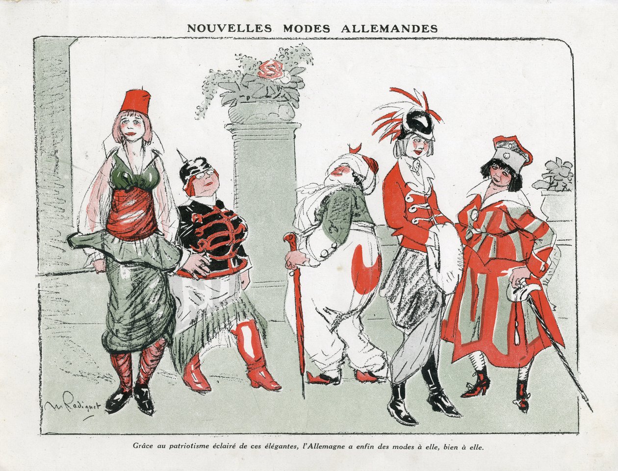 Illustration af Maurice Radiguet (1866-1941) i Mode i Tyskland, ca. 1915 - Nye tyske tilstande - 14-18-krigen, Tyskland Preussen, Tyrkiet, Mode, Triplice - Kvinder af Maurice Radiguet
