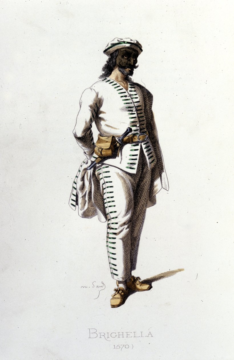 Brighellas karakter i 1570. Maurice Sand “” Masks and Jesters”” Paris 19. århundrede. (Maurice Sand var George Sands søn). af Maurice Sand